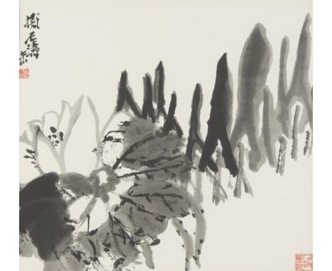 Large mid-20th century print after a calligraphic ink painting by Wu Changshuo (Chinese, 1844-1927). Printed by Rong Bao Zhai