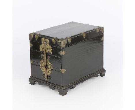Korean lacquered wood chest, or traditional woman's combs and incidental box, ca. 1900. The chest is constructed of paulownia