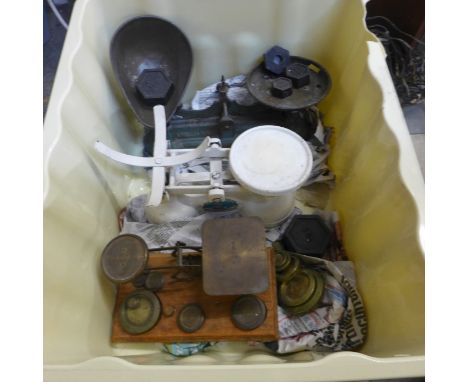 Two sets of kitchen scales and a set of postage scales 