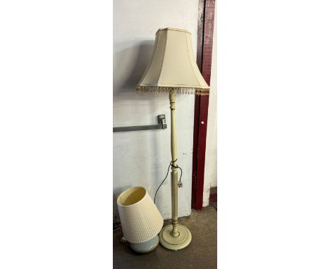 A  cream painted standard lamp and a studio pottery table lamp 