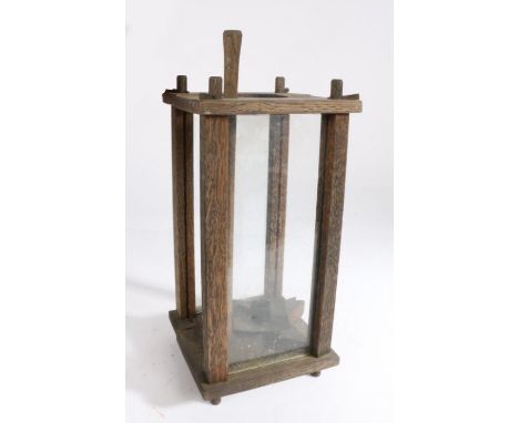 Early 20th century Swedish glazed lantern, centred with a candle holder, 30cm tall
