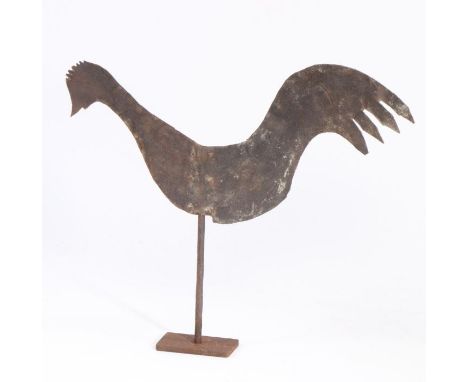 19th century silhouette weather vane, in the form of a cockerel, 65cm wide, 56cm tall