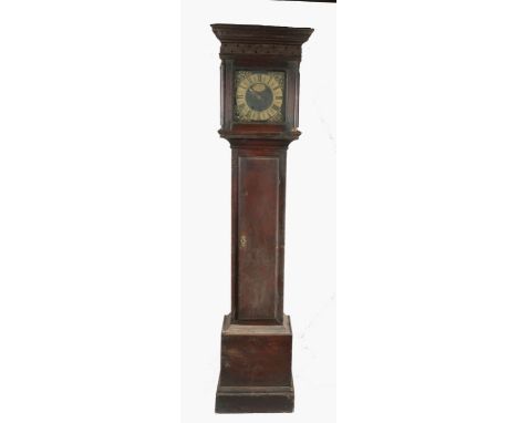 George III and later oak longcase clock, the movement with name "Henry Gerard, Hindon", the hood with stepped pediment flanke