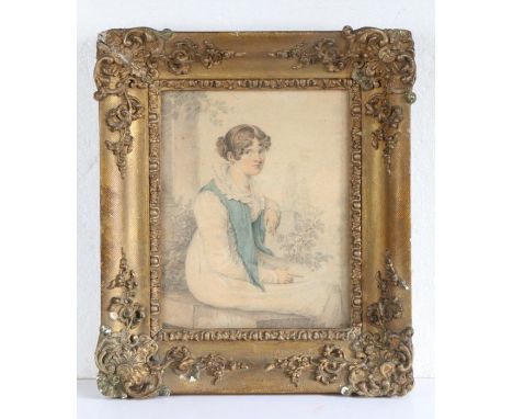 Early 19th Century watercolour and pencil portrait, Mrs Wells by C.H. Wells, housed in a gilt and glazed frame, labelled vers