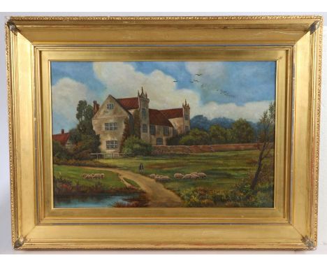 K J Stevenson (19th/20th Century)Herder and Sheep Before a Country Housesigned and dated 1909 (lower left), oil on canvas40 x