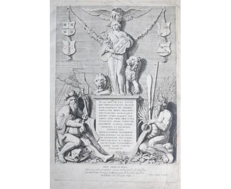 Hubertus Quellinus (Flemish 1619 - 1687), vellum folio of engravings, the majority depicting architectural ornaments, pedimen
