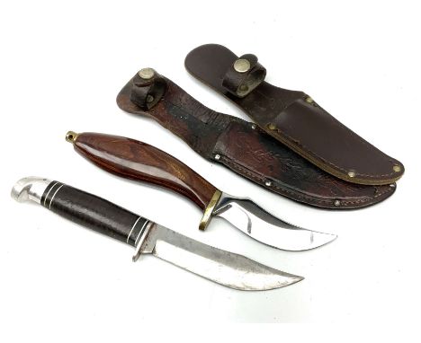 Western Boulder Colorado hunting knife the 11.5cm curving blade with maker's name to the ricassso, leather strip bound grip a