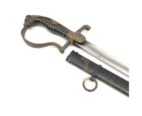 Prussian cavalry officer's sword with unmarked 78cm slightly curving fullered steel blade, steel hilt with traces of gilding,