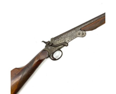 Belgian .410 folding 'poacher's' gun with 71.5cm barrel, side lever opening, centre hammer action and walnut stock with chequ