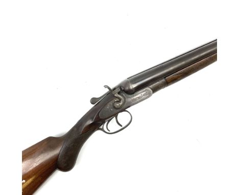 William Haines of Birmingham 12-bore side-by-side hammer sporting gun, 76cm choked barrels, walnut stock with chequered pisto