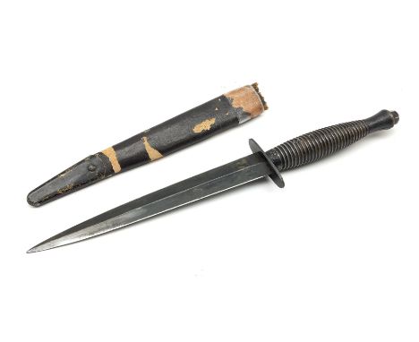 Post WW2 Fairbairn Sykes style black commando knife, no makers name but the handle marked with 'crossed keys *A' L30cm, in pa