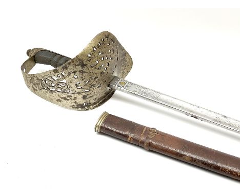 George V 1897 pattern army officer's sword the 82.5cm etched blade by Flights Ltd London, Winchester, Aldershot &amp; Camberl