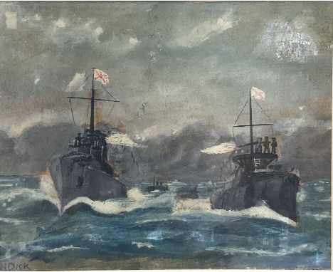 K. Dick (late 19th/early 20th century) - watercolour of The Battle of Tsushima 27th May 1905, being a sea battle scene from t