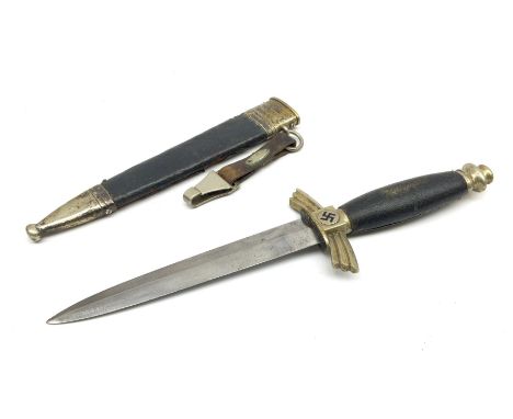  WW2 German SMF Solingen DLV flyers dagger with 16cm steel blade, nickel downswept cross-piece and pommel and leather covered