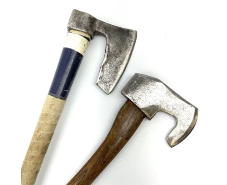 Norwegian sports axe with indistinct makers name and logo and ash handle L34cm; and unmarked hunting axe with painted and tap