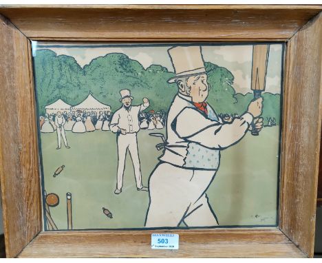 Cecil Aldin: colour lithograph, village cricket game, signed in the print, 25 x 33cm, c1901, framed 