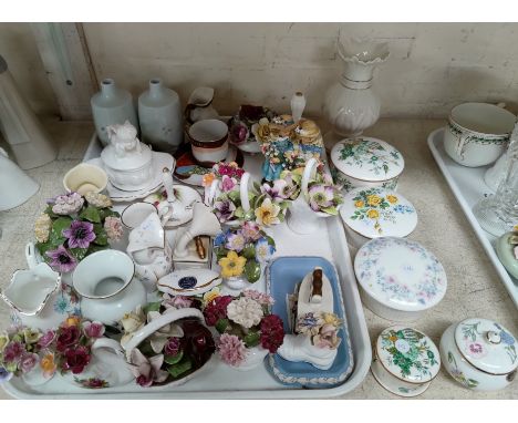 A selection of encrusted floral trinket ware