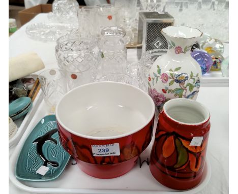 Two 1930's Poole pottery vases; a selection of china and glassware 