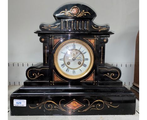 A marble cased architectural mantel clock with chiming movement stamped JJS 