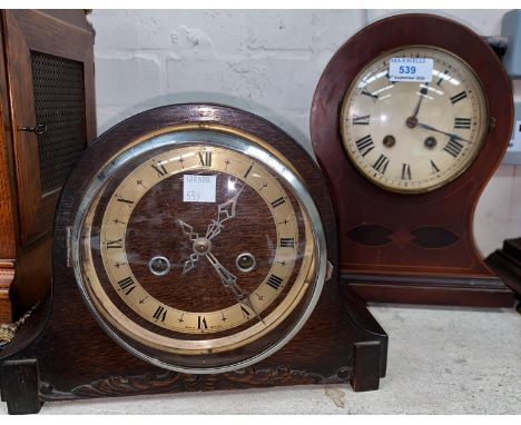 An Edwardian striking mantel clock in mahogany balloon top case; a 1930's striking mantel clock; a reproduction Vienna wall c