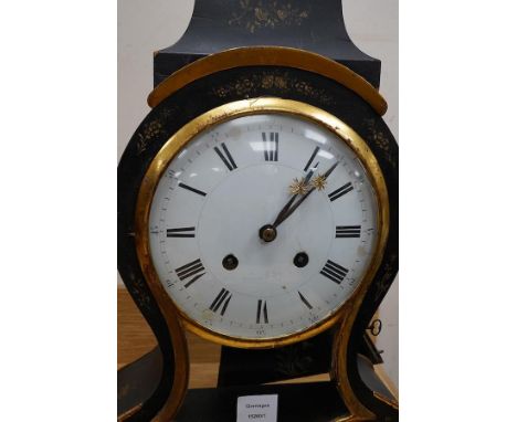 A late 19th century French lacquered bracket clock with stand and winder, 62cm excl stand. Condition - poor