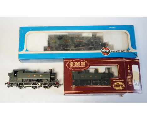 Three 00 gauge GWR steam locomotives by Lima and Airfix; a Prairie Tank locomotive, 6110, a Class 94xx loco and a Class 14xx.