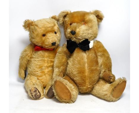 A Chiltern Hugmee teddy bear, with velvet paw pads, 59cm high, and a Chiltern Hugmee teddy bear, with oil cloth paw pads, som
