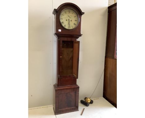 An early 19th century Scottish mahogany eight day longcase clock, marked Croll, Dundee, height 194cm. Condition - fair