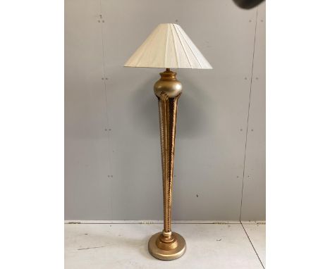 A Contemporary Grecian style gilt metal mounted standard lamp, height including shade 106cm. Condition - good