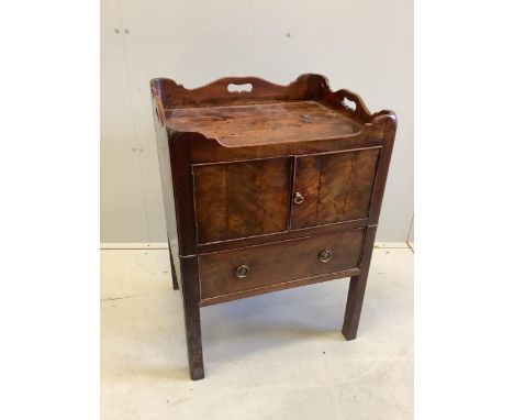 A George III mahogany tray top commode, width 56cm, depth 46cm, height 76cm. Condition - fair