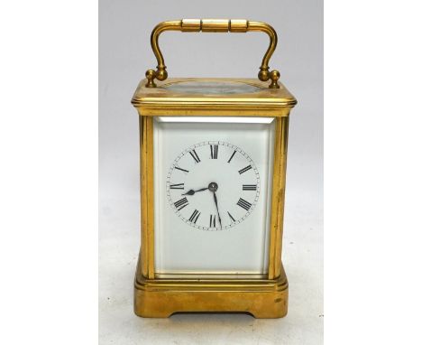 An early 20th century French brass carriage clock by R &amp; Co., Paris. 14.5cm tall. No key. Condition - fair. Not tested as