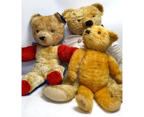 A large Chad Valley bear, c.1930's, label on foot, hair loss, restored paw pads, 69cm high, a Chad Valley red, white and blue