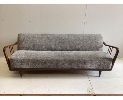 A mid century Danish style sofa bed, width 188cm, depth 76cm, height 66cm. Condition - fair