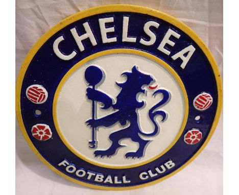 Cast iron Chelsea Football Club plaque, D: 25 cm. P&amp;P Group 1 (£14+VAT for the first lot and £1+VAT for subsequent lots) 