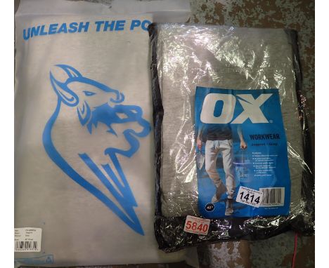 Two pairs of Ox Tools grey workwear joggers, 42 inch waist, new old stock. P&amp;P Group 2 (£18+VAT for the first lot and £3+