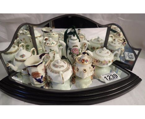 Miniature teaware on stand, Wedgwood, Masons and Coalport. P&amp;P Group 3 (£25+VAT for the first lot and £5+VAT for subseque
