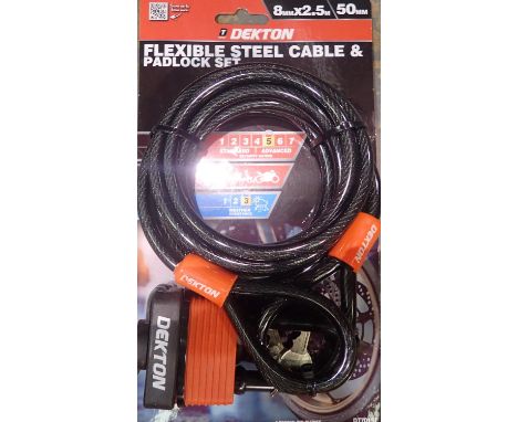 New Dekton flexible steel cable lock and padlock. P&amp;P Group 1 (£14+VAT for the first lot and £1+VAT for subsequent lots) 