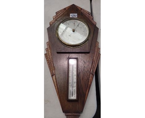 Oak cased Art Deco aneroid barometer, L: 60 cm. Not available for in-house P&amp;P 