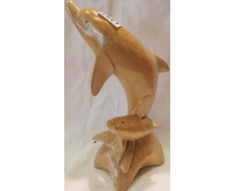 Carved wooden dolphin figurine, H: 35 cm. P&amp;P Group 2 (£18+VAT for the first lot and £3+VAT for subsequent lots) 