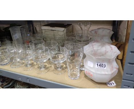 Quantity of mixed glassware including coloured lamp shades. Not available for in-house P&amp;P 