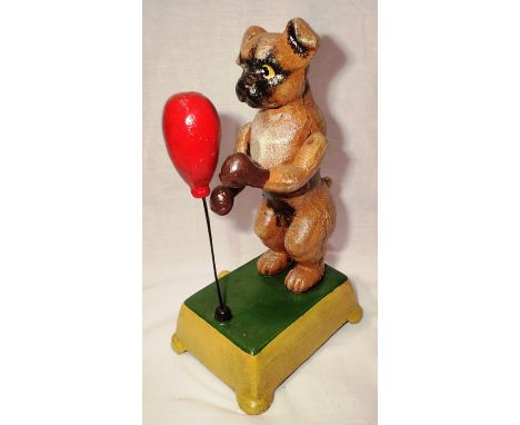 Cast iron automation boxing dog figurine, H: 20 cm. P&amp;P Group 1 (£14+VAT for the first lot and £1+VAT for subsequent lots