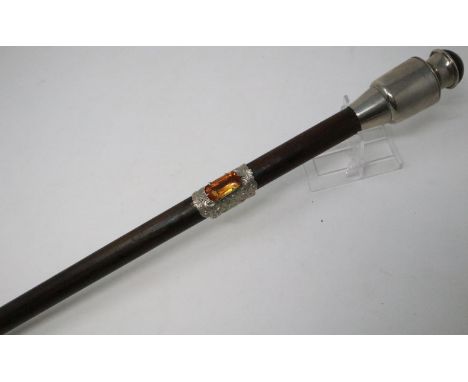 Walking stick with white metal collar. P&amp;P Group 3 (£25+VAT for the first lot and £5+VAT for subsequent lots) 