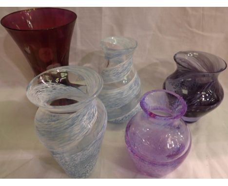 Four Caithness vases and another, tallest H: 17 cm (5). P&amp;P Group 3 (£25+VAT for the first lot and £5+VAT for subsequent 