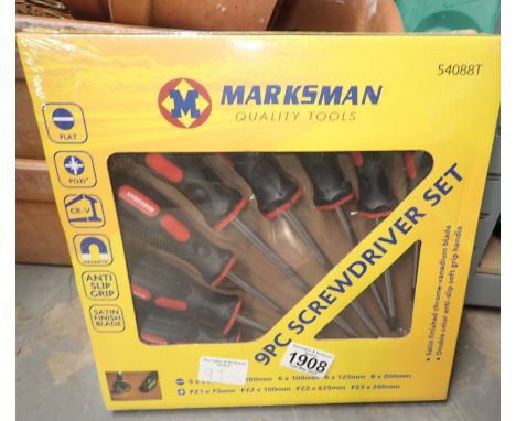 New and unused Marksman nine piece screwdriver set. P&amp;P Group 1 (£14+VAT for the first lot and £1+VAT for subsequent lots