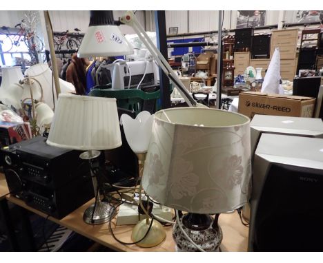 Metal industrial adjustable lamp and three further lamps (4). Not available for in-house P&amp;P 