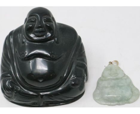 Jade Buddha pendant and a carved Buddha figure, H: 50 mm. P&amp;P Group 1 (£14+VAT for the first lot and £1+VAT for subsequen