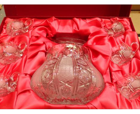 White Eagle Polish lead crystal punch bowl and cup set (7). P&amp;P Group 3 (£25+VAT for the first lot and £5+VAT for subsequ
