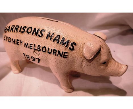 Cast iron W. Molands and Sons Quaker City Hams piggy bank, L: 20 cm. P&amp;P Group 1 (£14+VAT for the first lot and £1+VAT fo
