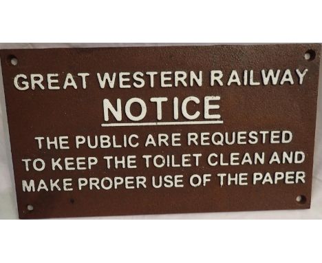 GWR Notice plaque, W: 30 cm. P&amp;P Group 1 (£14+VAT for the first lot and £1+VAT for subsequent lots) 