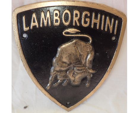 Cast iron Lamborghini plaque, H: 22 cm. P&amp;P Group 1 (£14+VAT for the first lot and £1+VAT for subsequent lots) 